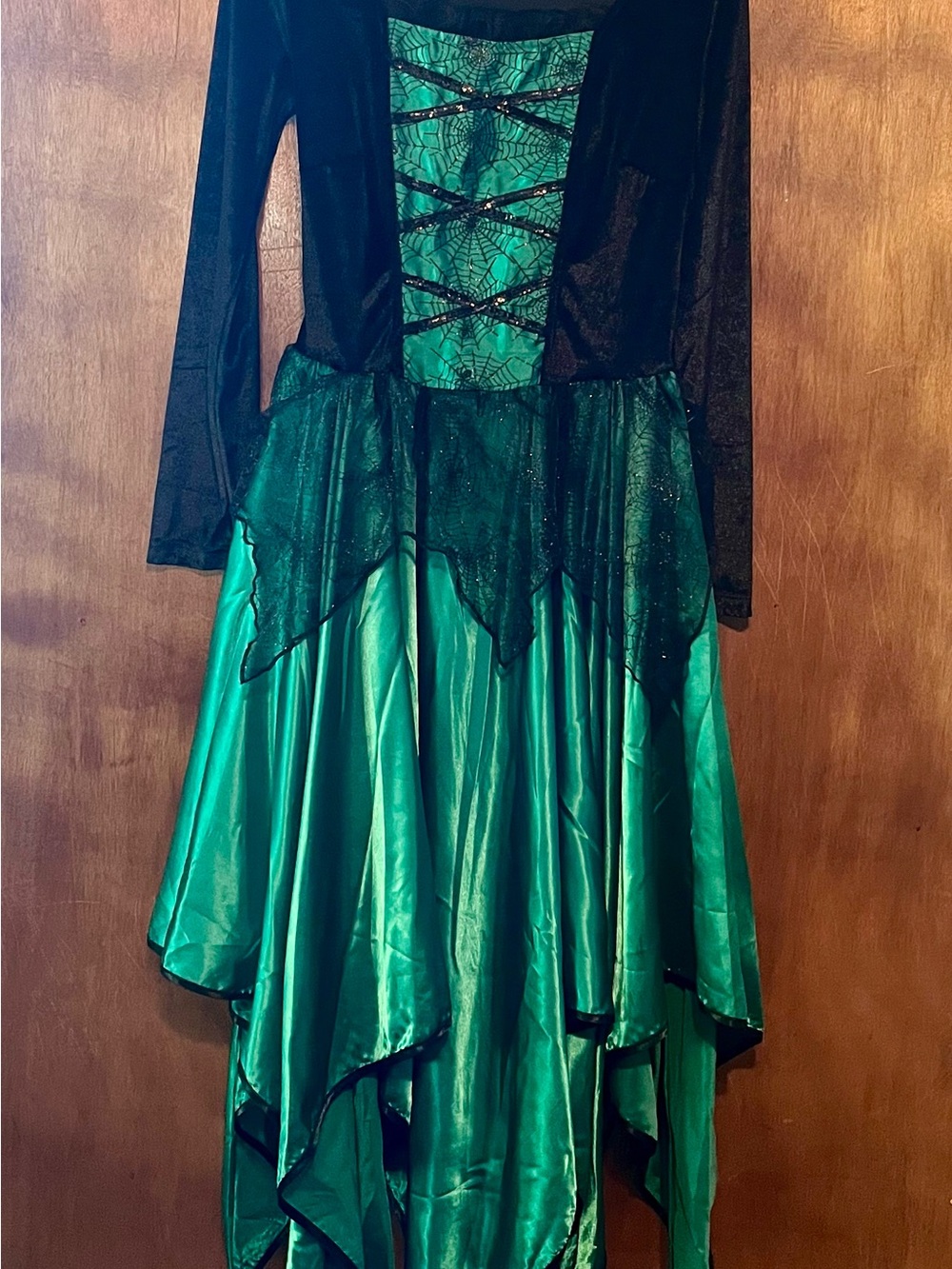Emerald Green Lace-Up Long Sleeve Dress for Halloween